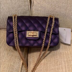 Source Unknown Purple Quilted Shoulder Bag with Gold Chain